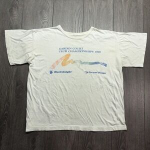 Vintage Black Knight Racquets Garden Court 1980s White T shirt Thin Medium